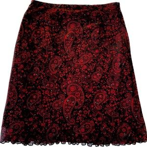 Red and black skirt with full liner and small ruffles on hem.  sk0003